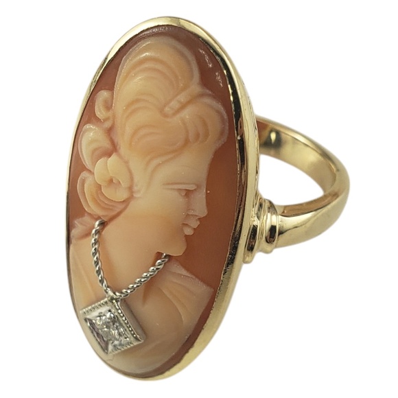 14 Karat Yellow Gold and Diamond Cameo Ring Size 8.5 #20749 - Picture 2 of 8
